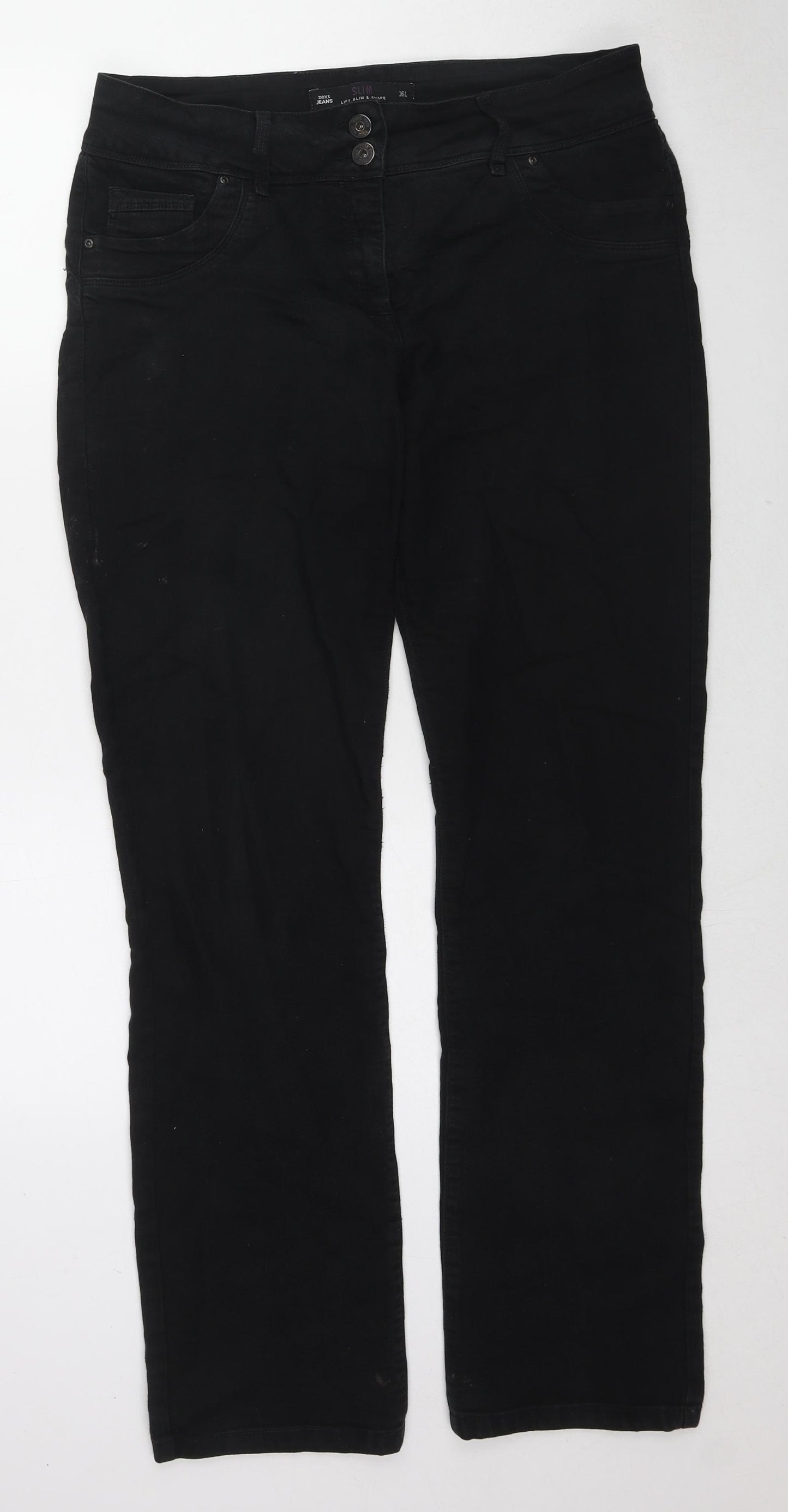 NEXT Womens Black Cotton Straight Jeans Size 16 L30 in Regular Zip
