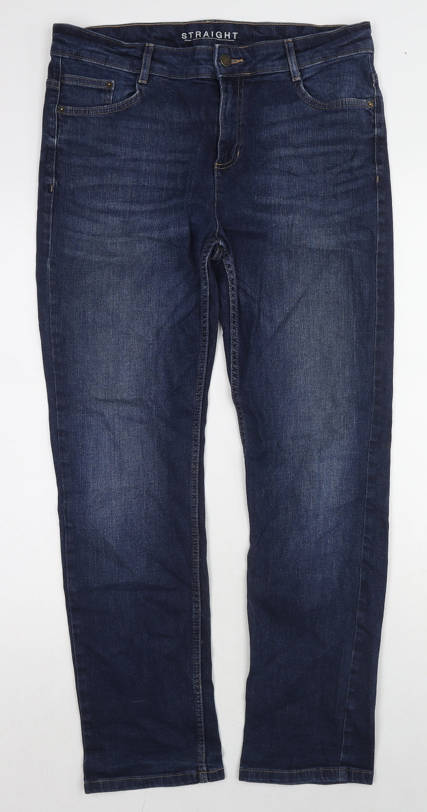 Marks and Spencer Womens Blue Cotton Straight Jeans Size 14 L29 in Regular Zip