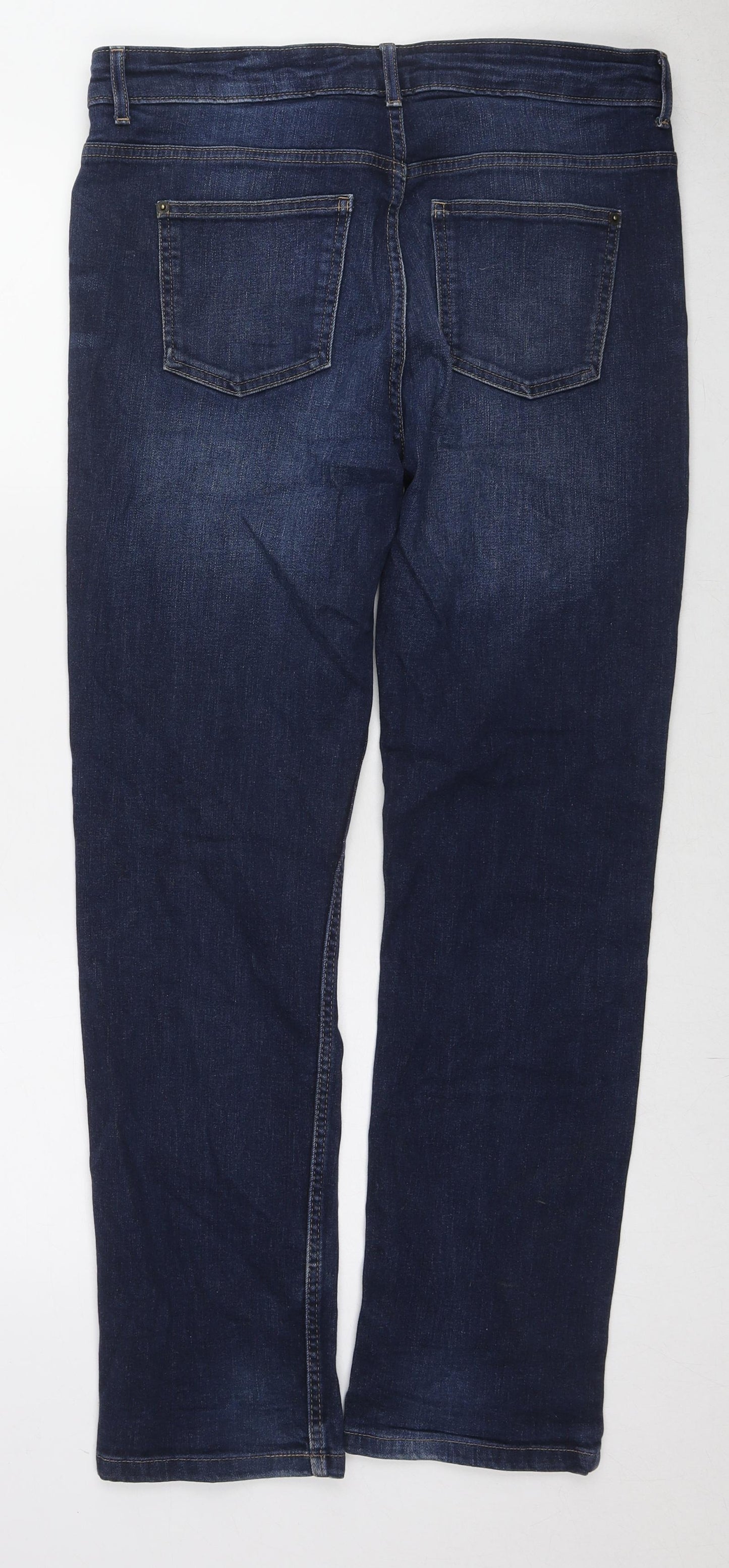 Marks and Spencer Womens Blue Cotton Straight Jeans Size 14 L29 in Regular Zip
