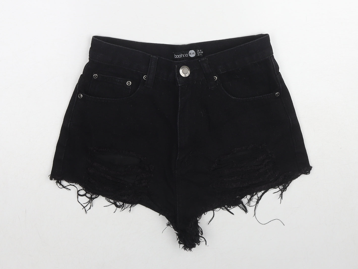 Boohoo Womens Black Cotton Cut-Off Shorts Size 8 L3 in Regular Zip - Distressed Hems
