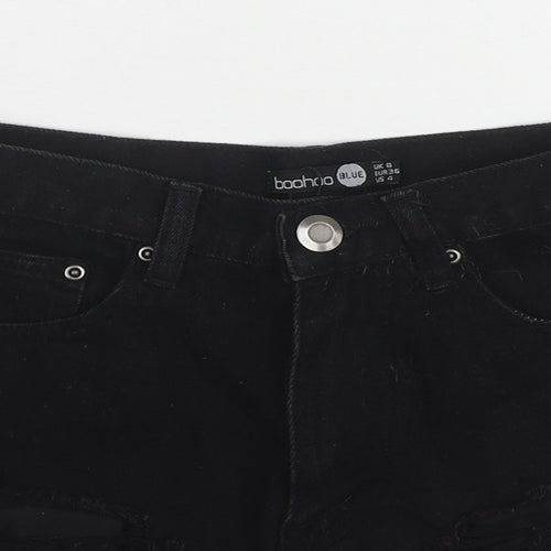 Boohoo Womens Black Cotton Cut-Off Shorts Size 8 L3 in Regular Zip - Distressed Hems