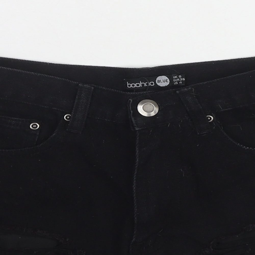Boohoo Womens Black Cotton Cut-Off Shorts Size 8 L3 in Regular Zip - Distressed Hems
