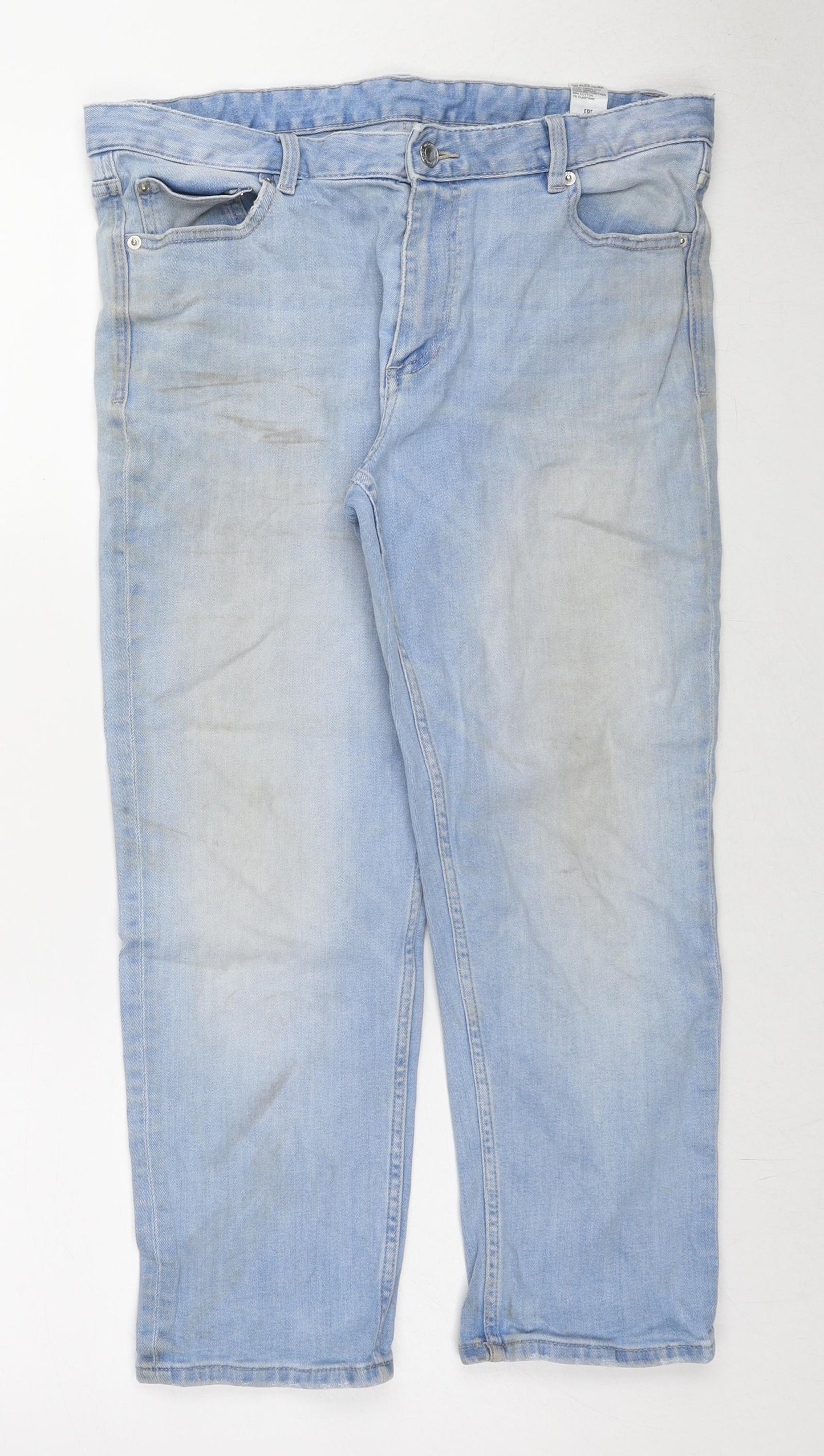Marks and Spencer Womens Blue Cotton Straight Jeans Size 12 L23 in Regular Zip