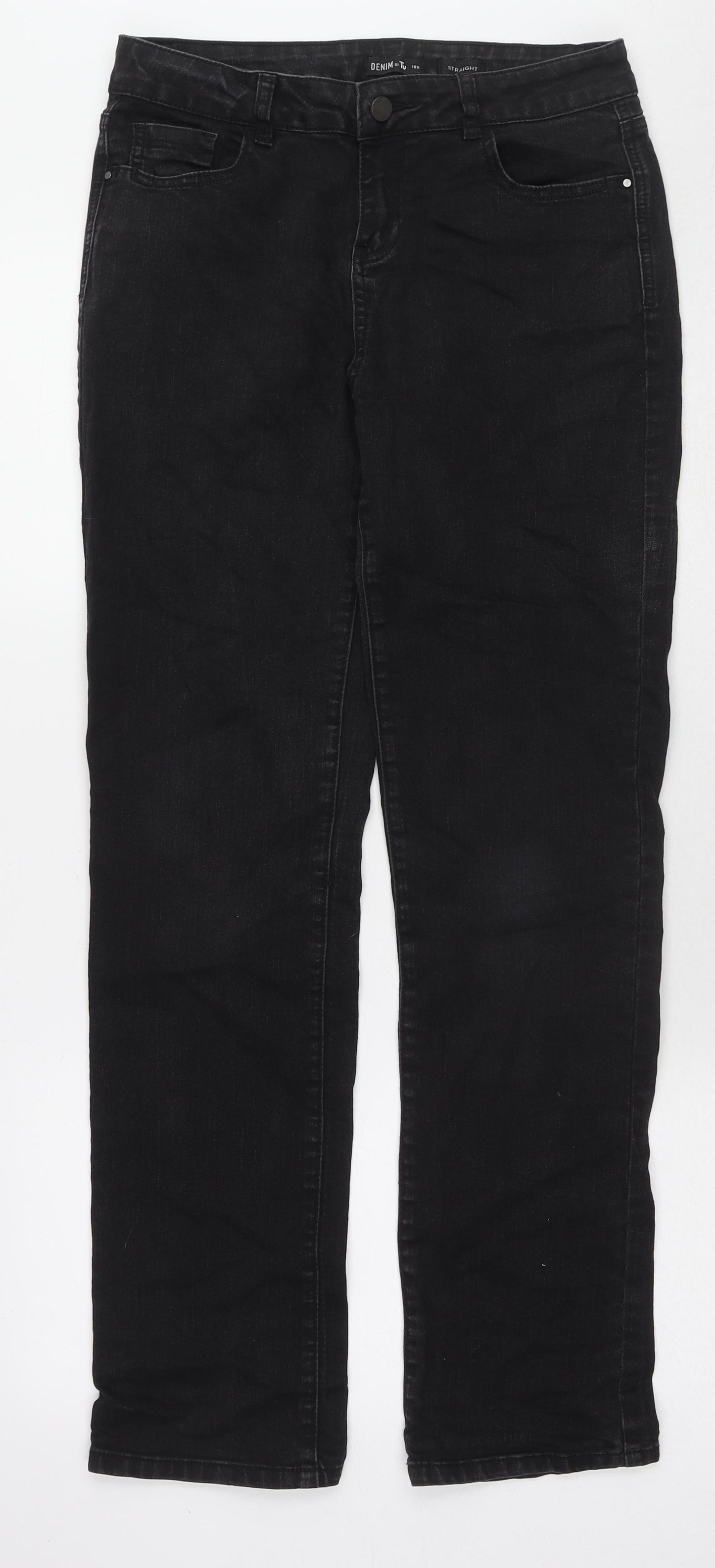TU Womens Black Cotton Straight Jeans Size 10 L30 in Regular Zip