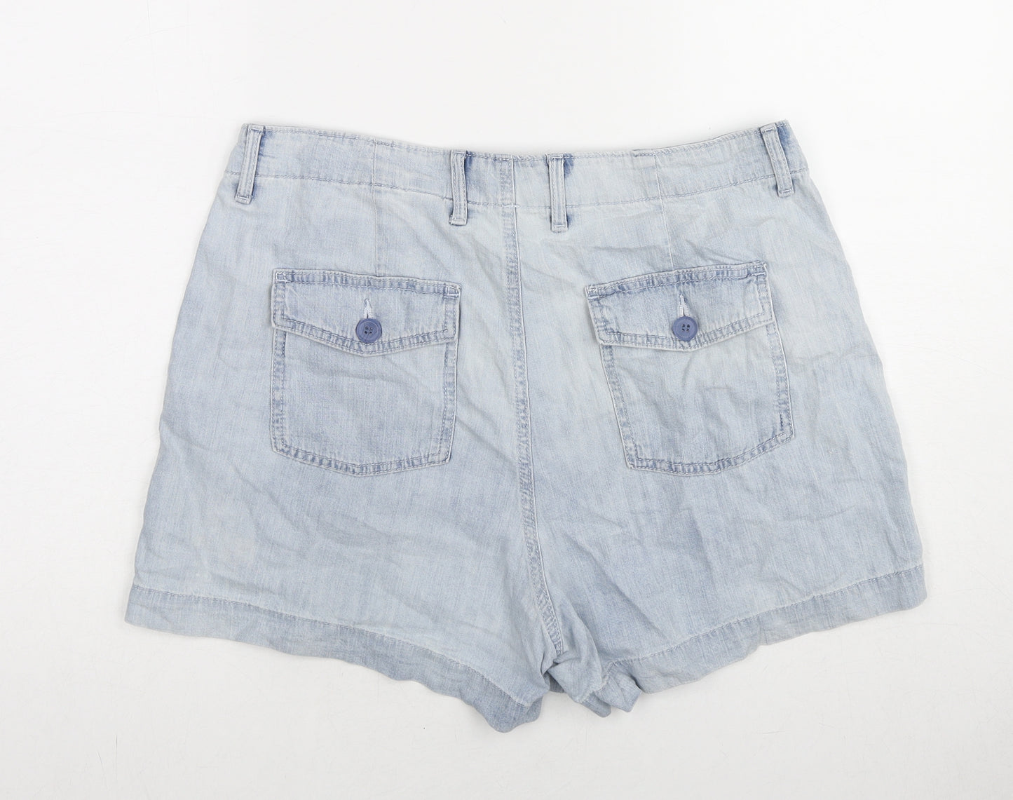 NEXT Womens Blue Cotton Mom Shorts Size 12 L3 in Regular Zip