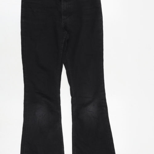 H&M Girls Black Cotton Bootcut Jeans Size 10-11 Years L25 in Regular Zip