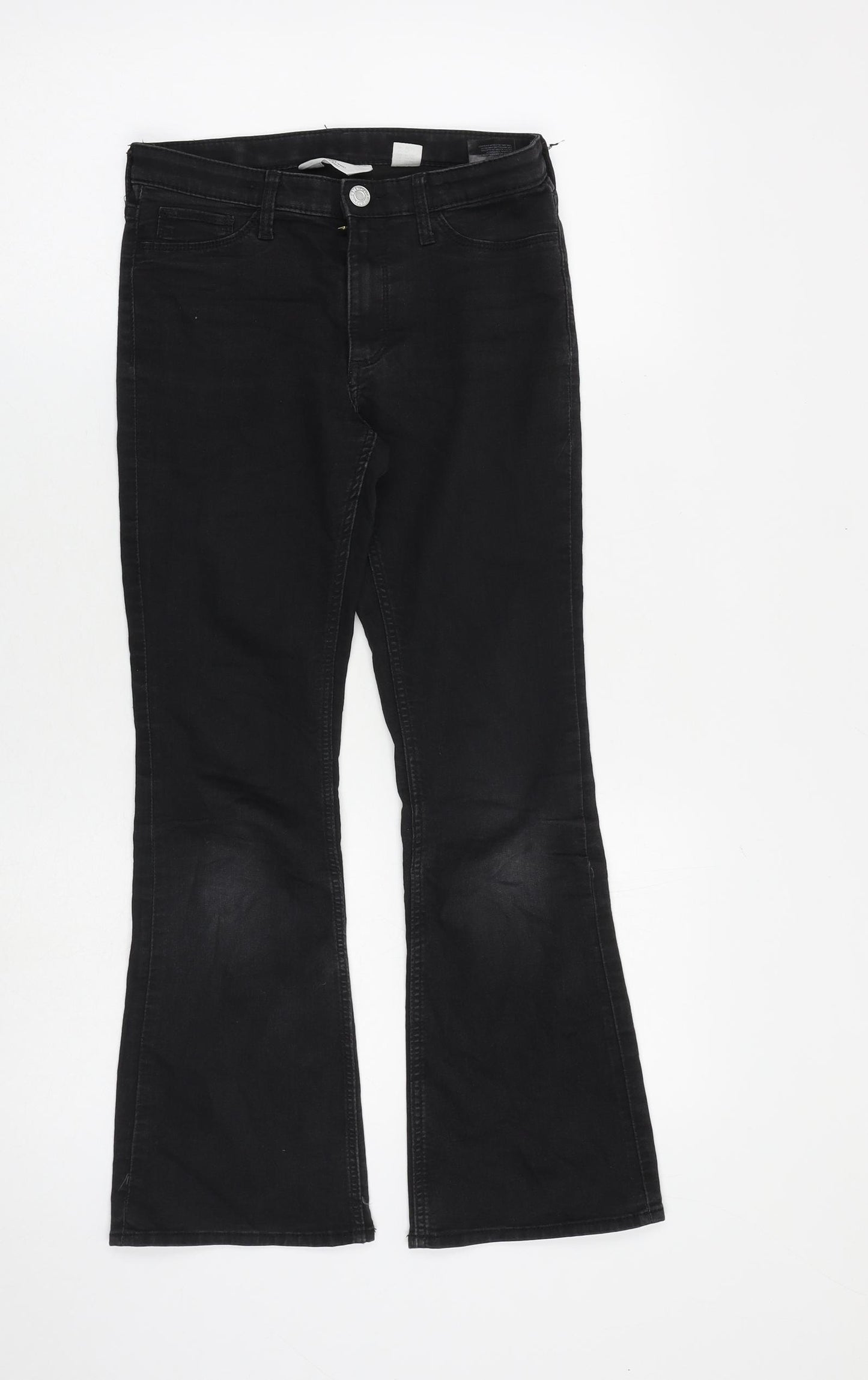H&M Girls Black Cotton Bootcut Jeans Size 10-11 Years L25 in Regular Zip