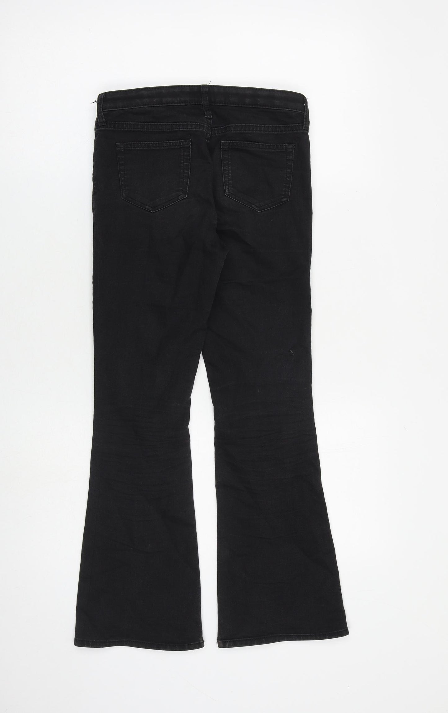 H&M Girls Black Cotton Bootcut Jeans Size 10-11 Years L25 in Regular Zip