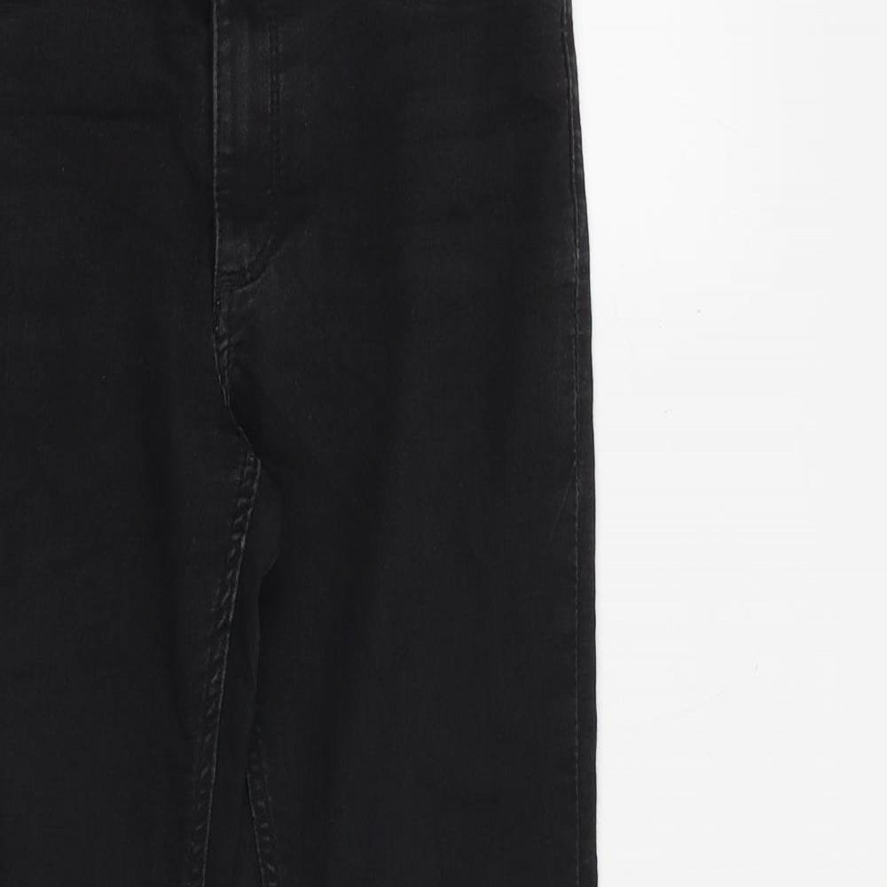 H&M Girls Black Cotton Bootcut Jeans Size 10-11 Years L25 in Regular Zip