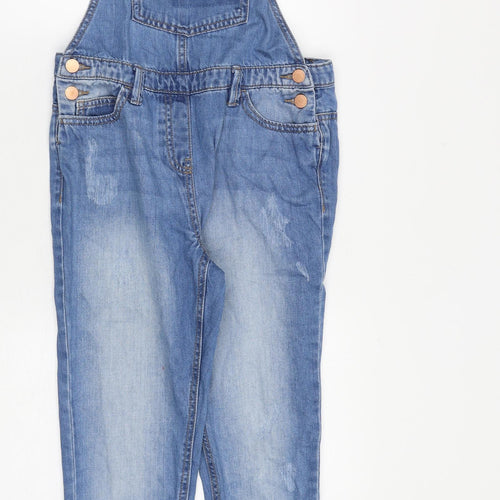 NEXT Girls Blue 100% Cotton Dungaree One-Piece Size 12 Years Buckle