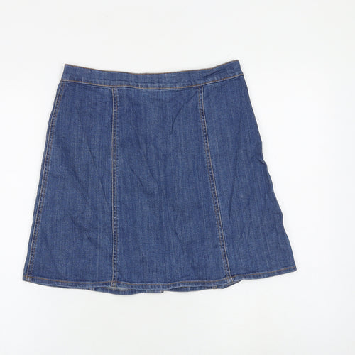 H&M Womens Blue Cotton A-Line Skirt Size 12 Button