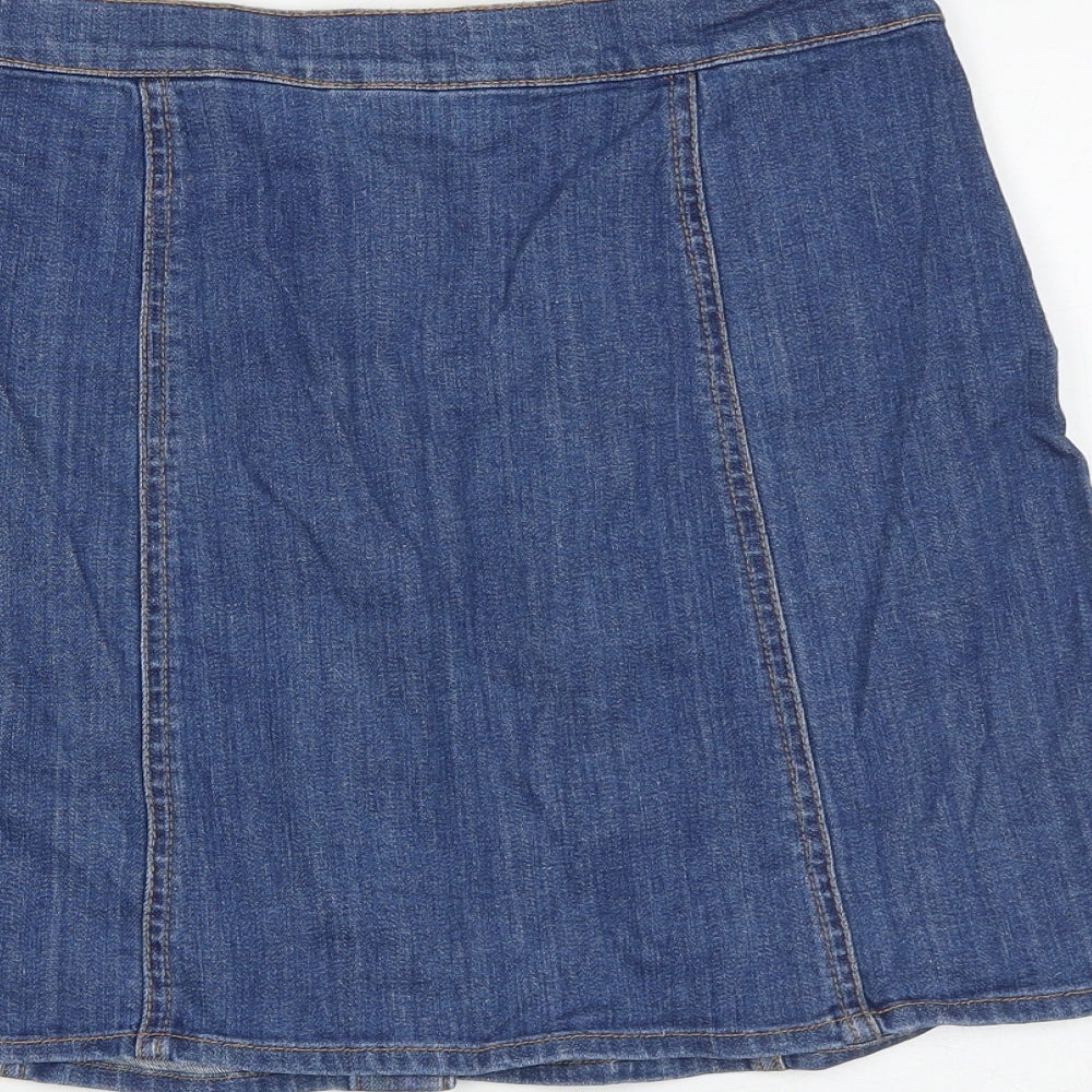 H&M Womens Blue Cotton A-Line Skirt Size 12 Button