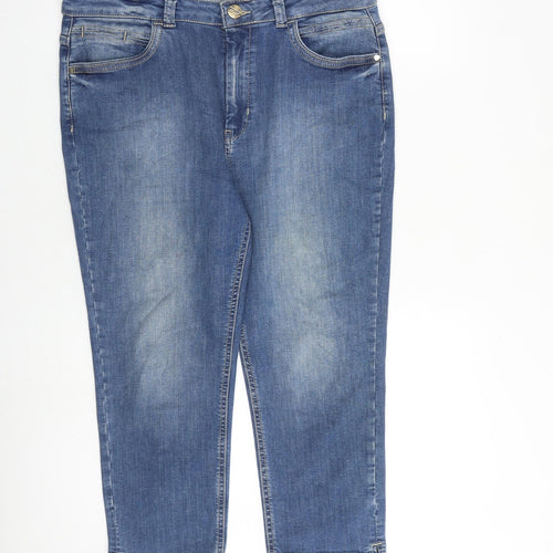 Marks and Spencer Womens Blue Cotton Cropped Jeans Size 16 L22 in Regular Zip