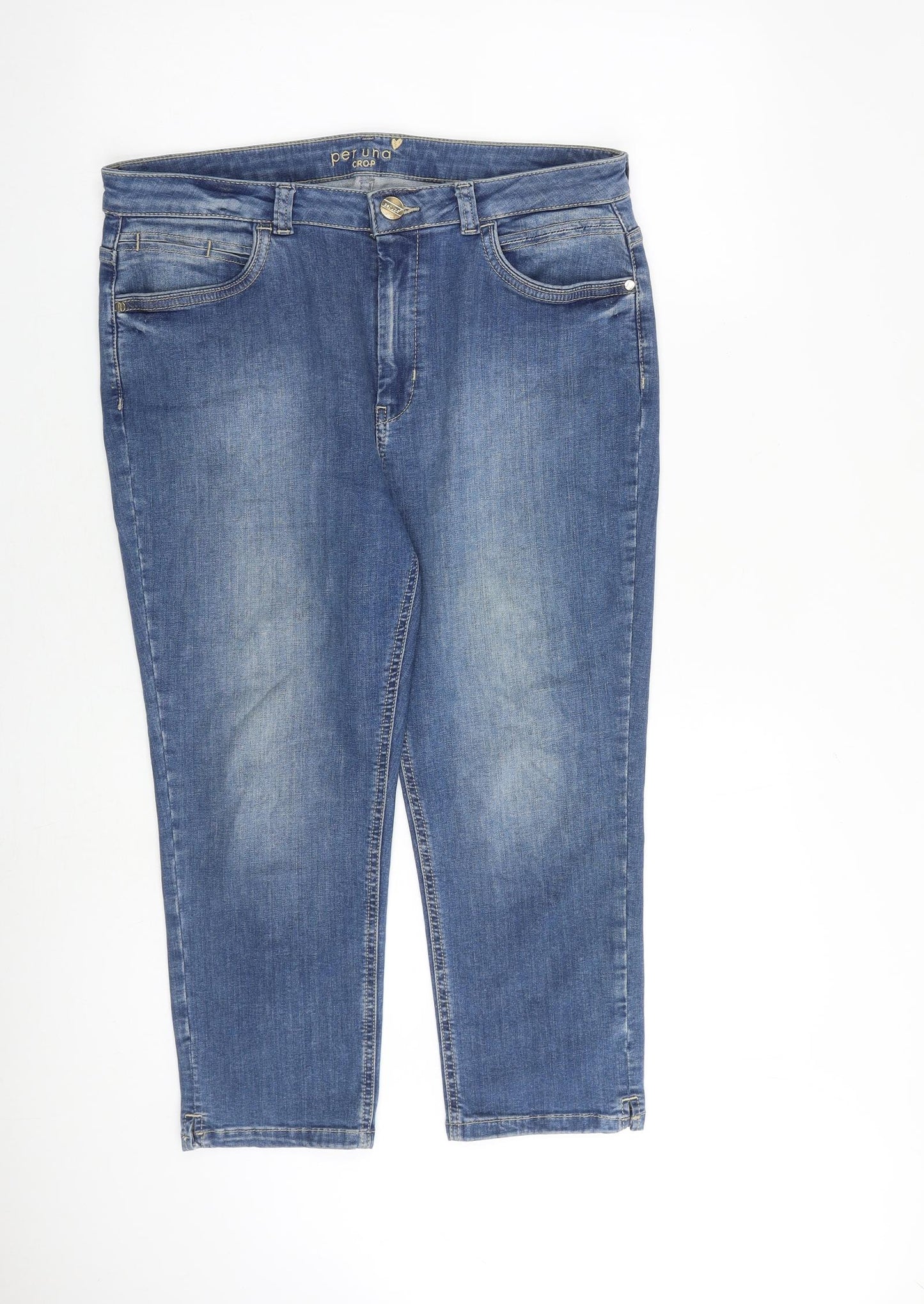 Marks and Spencer Womens Blue Cotton Cropped Jeans Size 16 L22 in Regular Zip