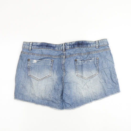 ASOS Womens Blue Cotton Cut-Off Shorts Size 18 Regular Zip - Washed Colour Effect, Distressed Look