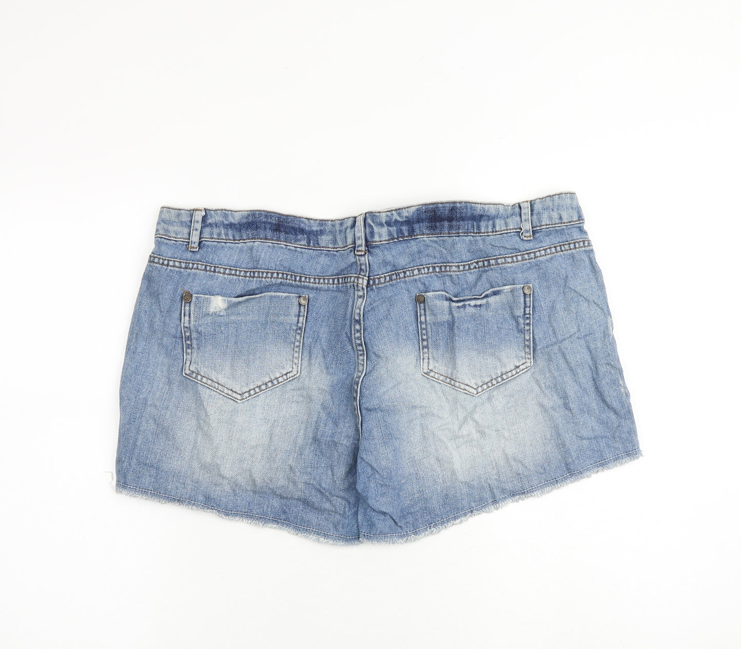 ASOS Womens Blue Cotton Cut-Off Shorts Size 18 Regular Zip - Washed Colour Effect, Distressed Look