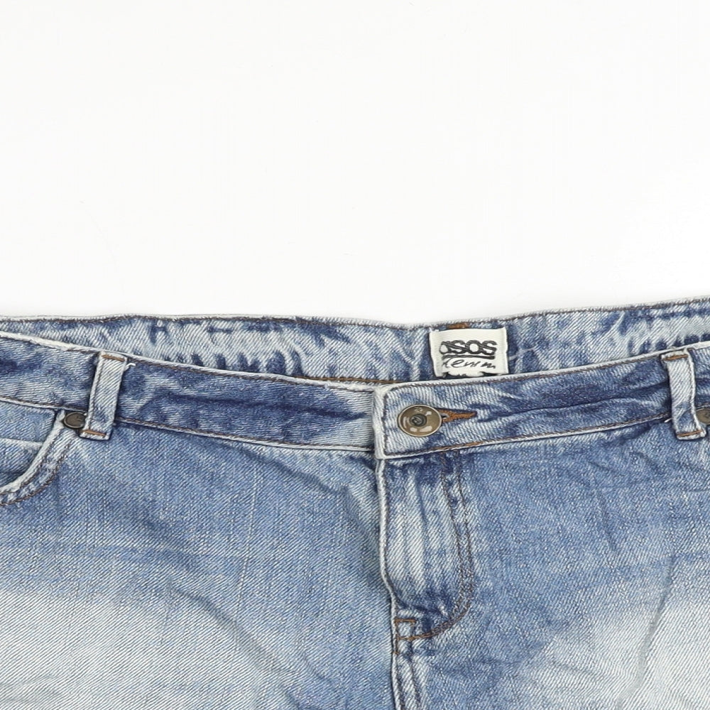 ASOS Womens Blue Cotton Cut-Off Shorts Size 18 Regular Zip - Washed Colour Effect, Distressed Look