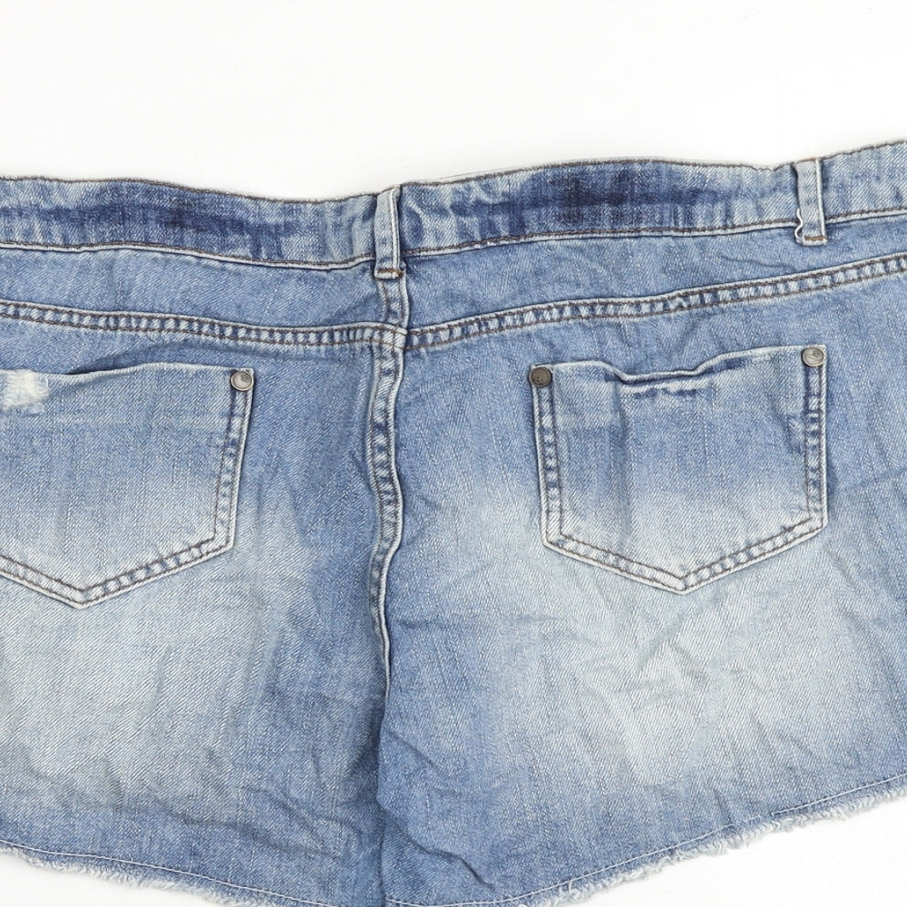 ASOS Womens Blue Cotton Cut-Off Shorts Size 18 Regular Zip - Washed Colour Effect, Distressed Look