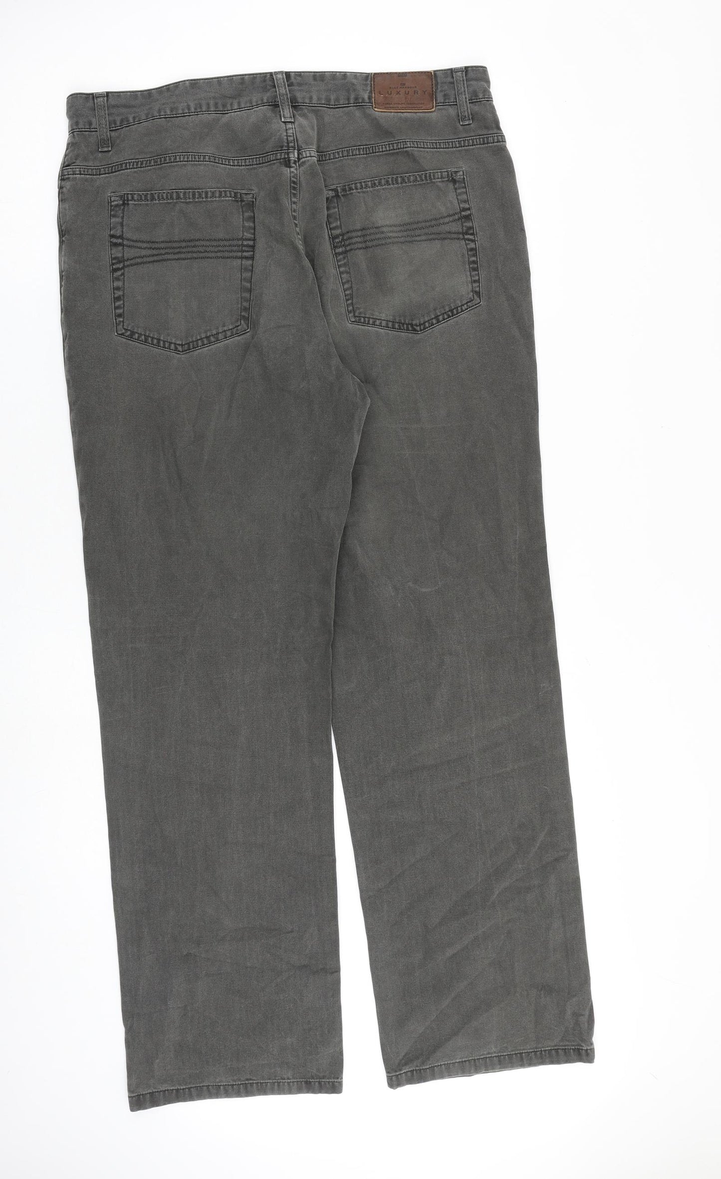 Blue Harbour Mens Grey Cotton Trousers Size 36 in L33 in Regular Zip