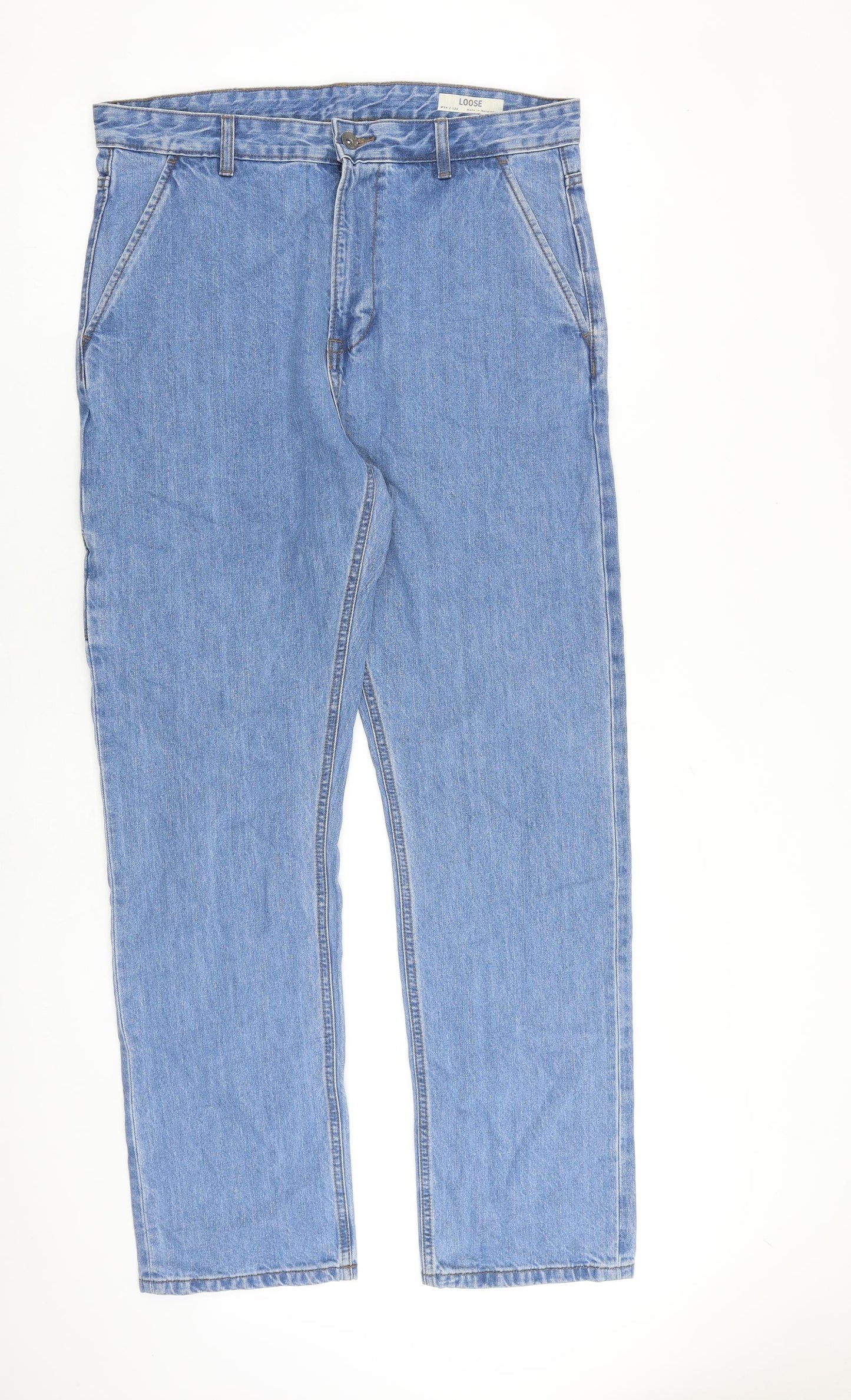 Marks and Spencer Mens Blue Cotton Straight Jeans Size 34 in L34 in Regular Zip