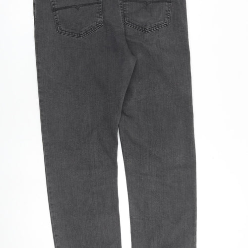 Marks and Spencer Mens Grey Cotton Straight Jeans Size 36 in L33 in Regular Zip