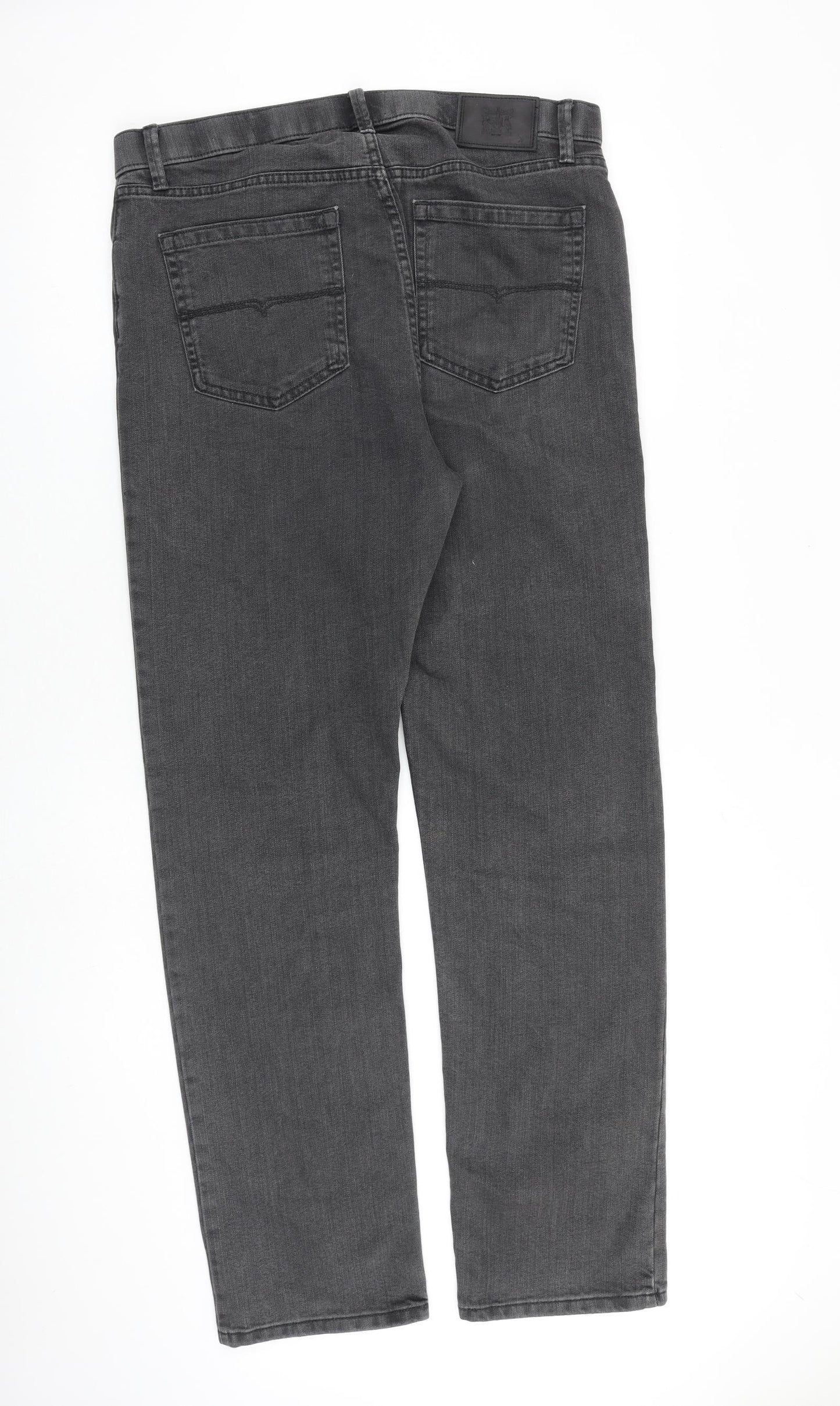Marks and Spencer Mens Grey Cotton Straight Jeans Size 36 in L33 in Regular Zip