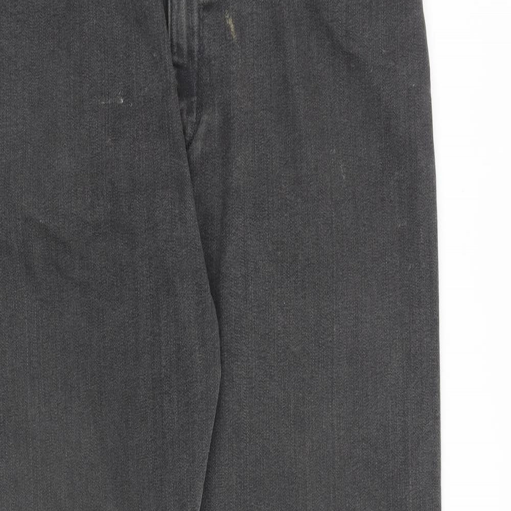 Marks and Spencer Mens Grey Cotton Straight Jeans Size 36 in L33 in Regular Zip