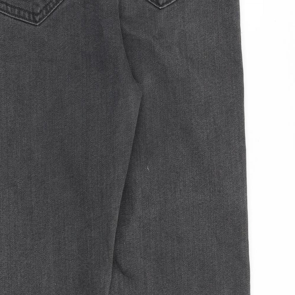 Marks and Spencer Mens Grey Cotton Straight Jeans Size 36 in L33 in Regular Zip