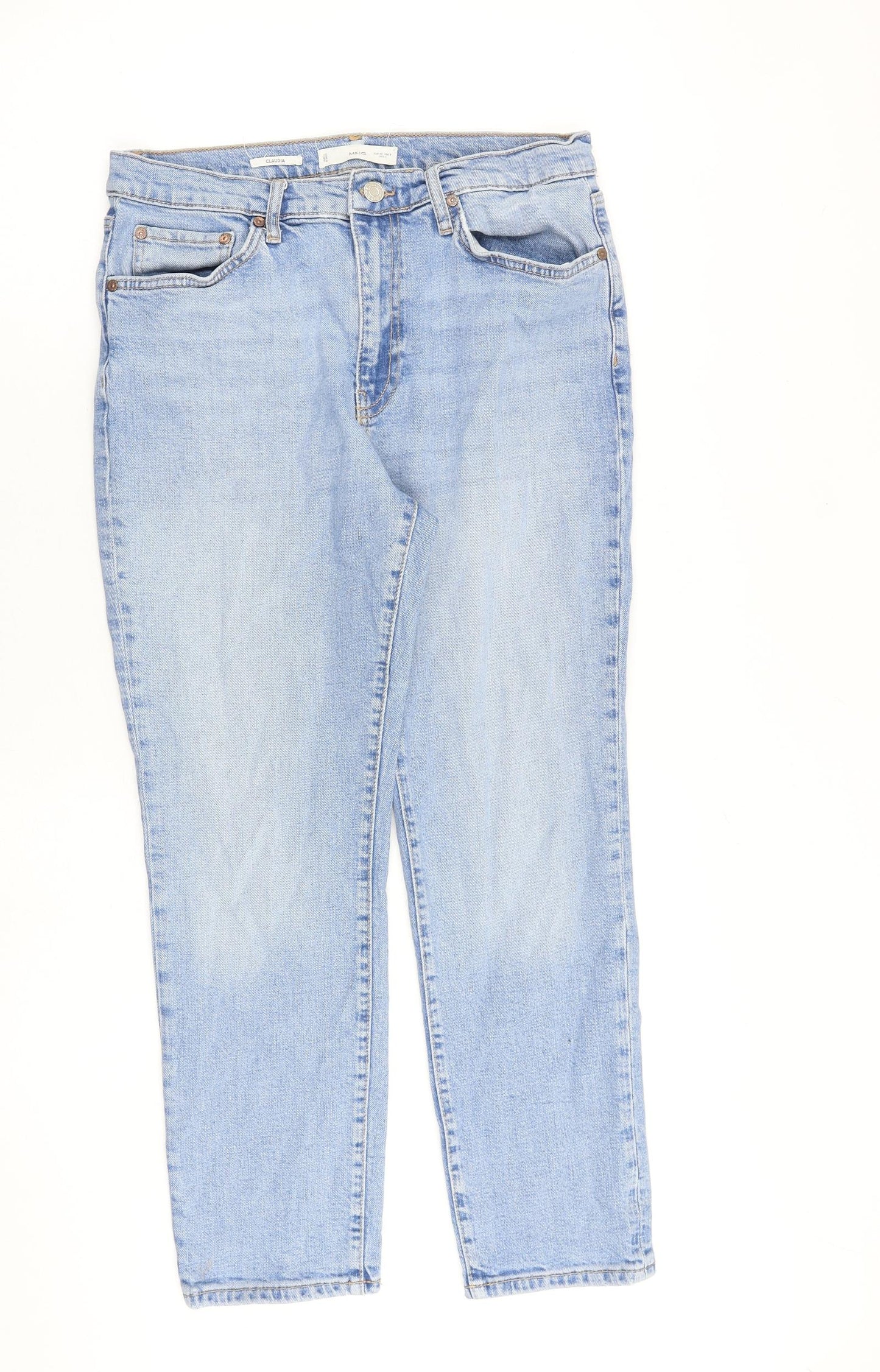 Mango Womens Blue Cotton Tapered Jeans Size 12 L26 in Regular Zip