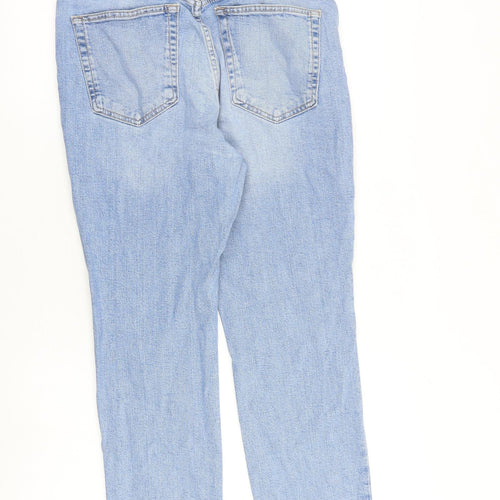 Mango Womens Blue Cotton Tapered Jeans Size 12 L26 in Regular Zip