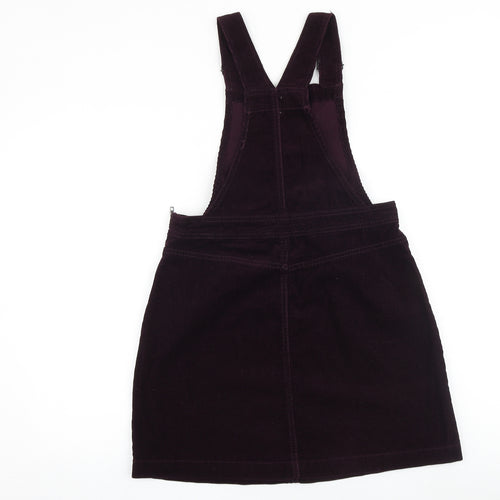 New Look Womens Purple 100% Cotton Pinafore/Dungaree Dress Size 10 Square Neck Buckle