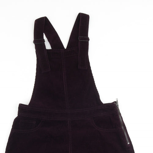 New Look Womens Purple 100% Cotton Pinafore/Dungaree Dress Size 10 Square Neck Buckle