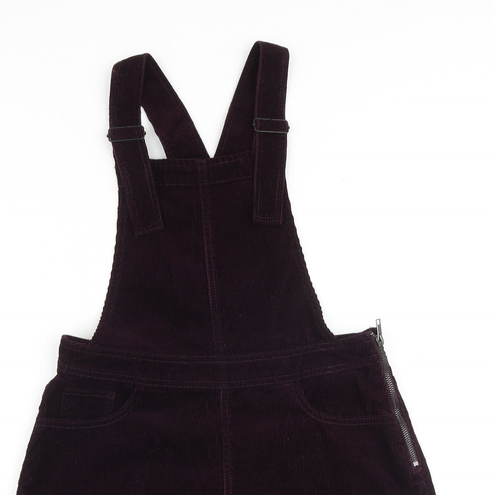 New Look Womens Purple 100% Cotton Pinafore/Dungaree Dress Size 10 Square Neck Buckle