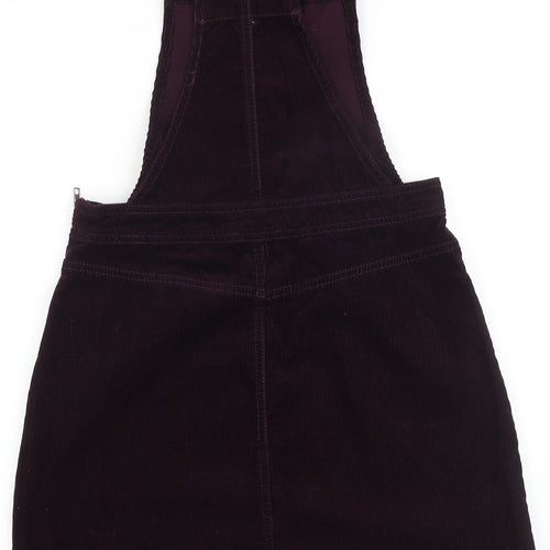 New Look Womens Purple 100% Cotton Pinafore/Dungaree Dress Size 10 Square Neck Buckle