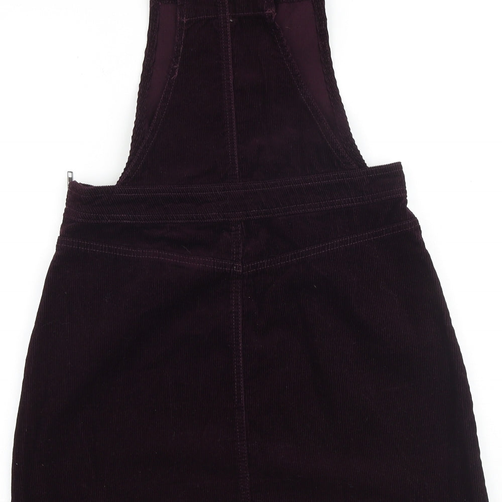 New Look Womens Purple 100% Cotton Pinafore/Dungaree Dress Size 10 Square Neck Buckle