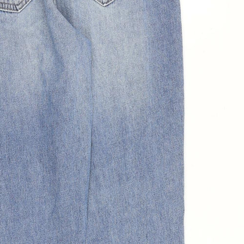 NEXT Womens Blue Cotton Tapered Jeans Size 14 L31 in Regular Zip - Floral Detail