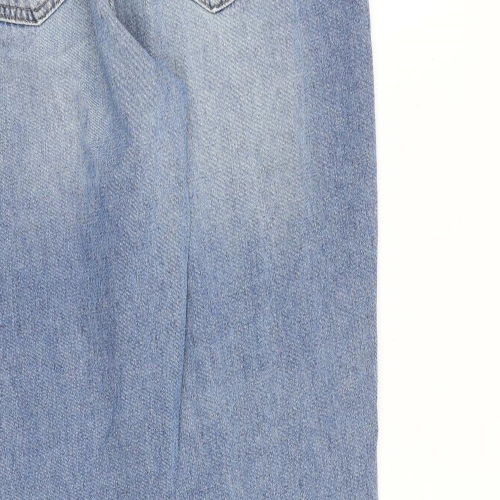 NEXT Womens Blue Cotton Tapered Jeans Size 14 L31 in Regular Zip - Floral Detail