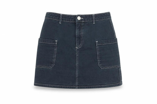 Front view of BDG women’s blue cotton cargo skirt, size M, zip