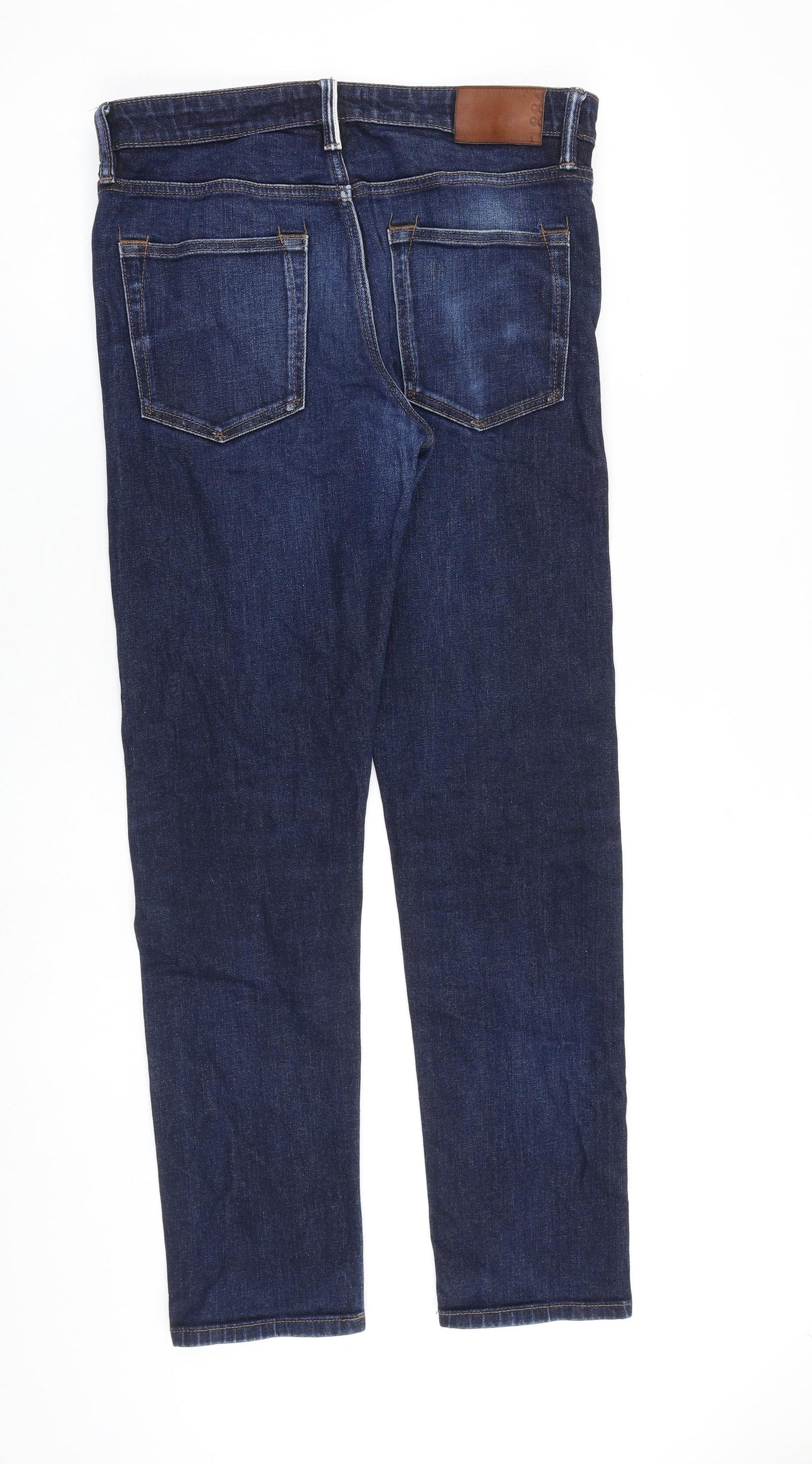 Marks and Spencer Mens Blue Cotton Straight Jeans Size 32 in L33 in Slim Zip