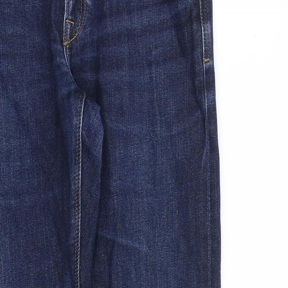 Marks and Spencer Mens Blue Cotton Straight Jeans Size 32 in L33 in Slim Zip