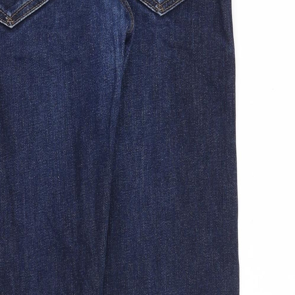 Marks and Spencer Mens Blue Cotton Straight Jeans Size 32 in L33 in Slim Zip