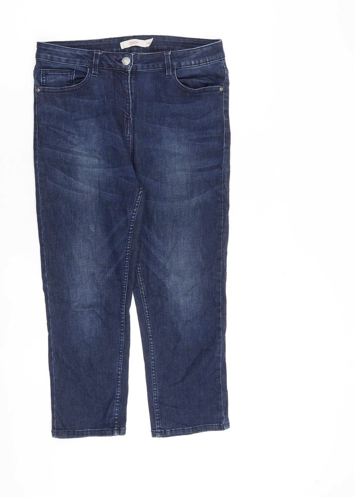 Debenhams Womens Blue Cotton Cropped Jeans Size 12 L23 in Regular Zip