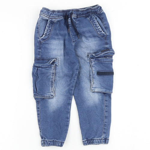 NEXT Boys Blue Cotton Tapered Jeans Size 3-4 Years Regular Drawstring