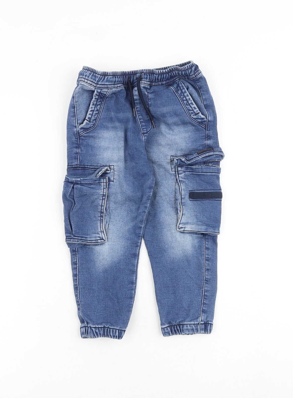 NEXT Boys Blue Cotton Tapered Jeans Size 3-4 Years Regular Drawstring