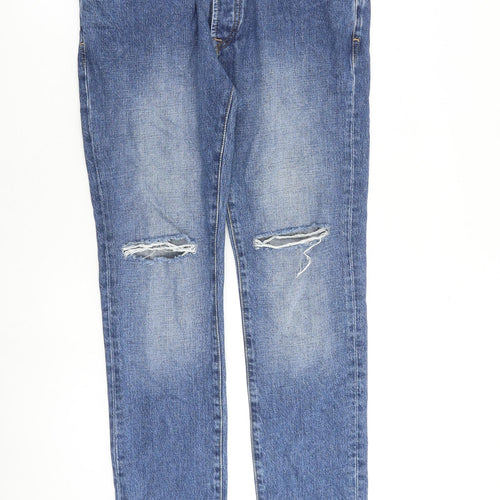 Topman Mens Blue Cotton Straight Jeans Size 32 in L30 in Regular Button