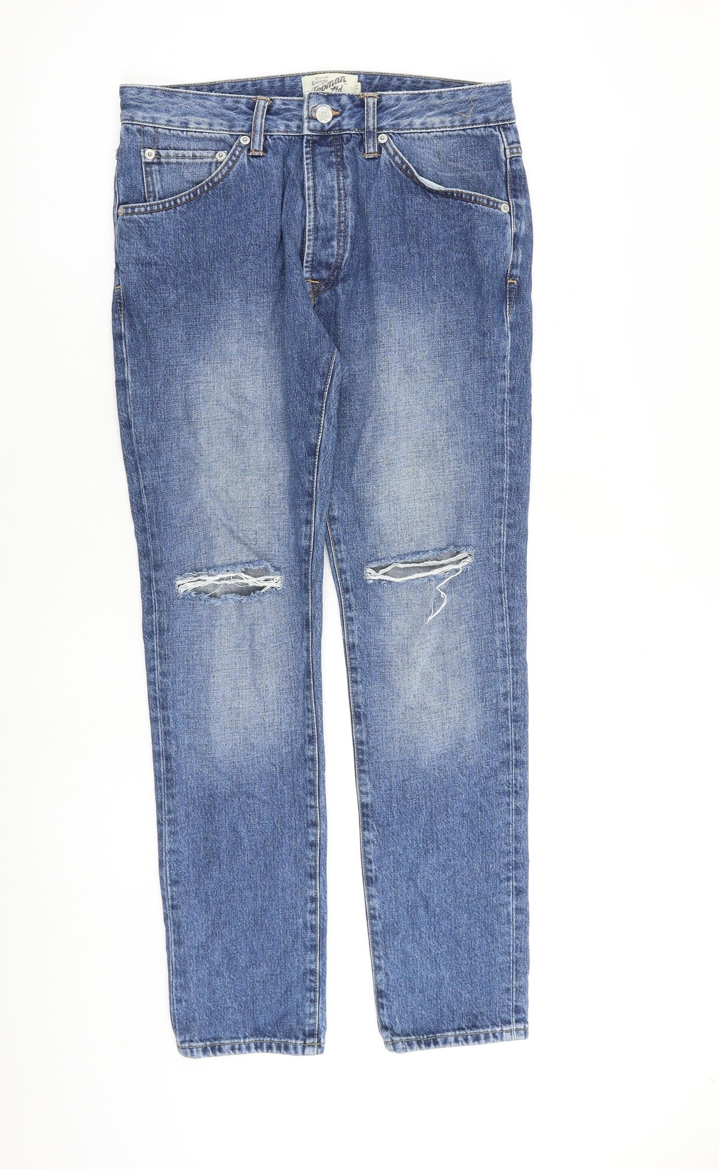Topman Mens Blue Cotton Straight Jeans Size 32 in L30 in Regular Button