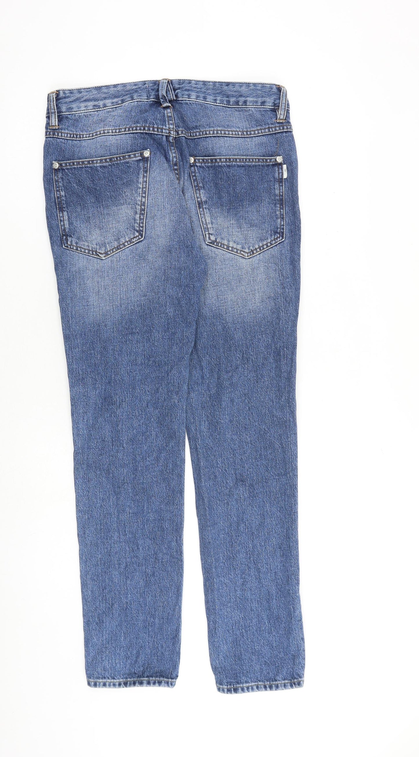 Topman Mens Blue Cotton Straight Jeans Size 32 in L30 in Regular Button