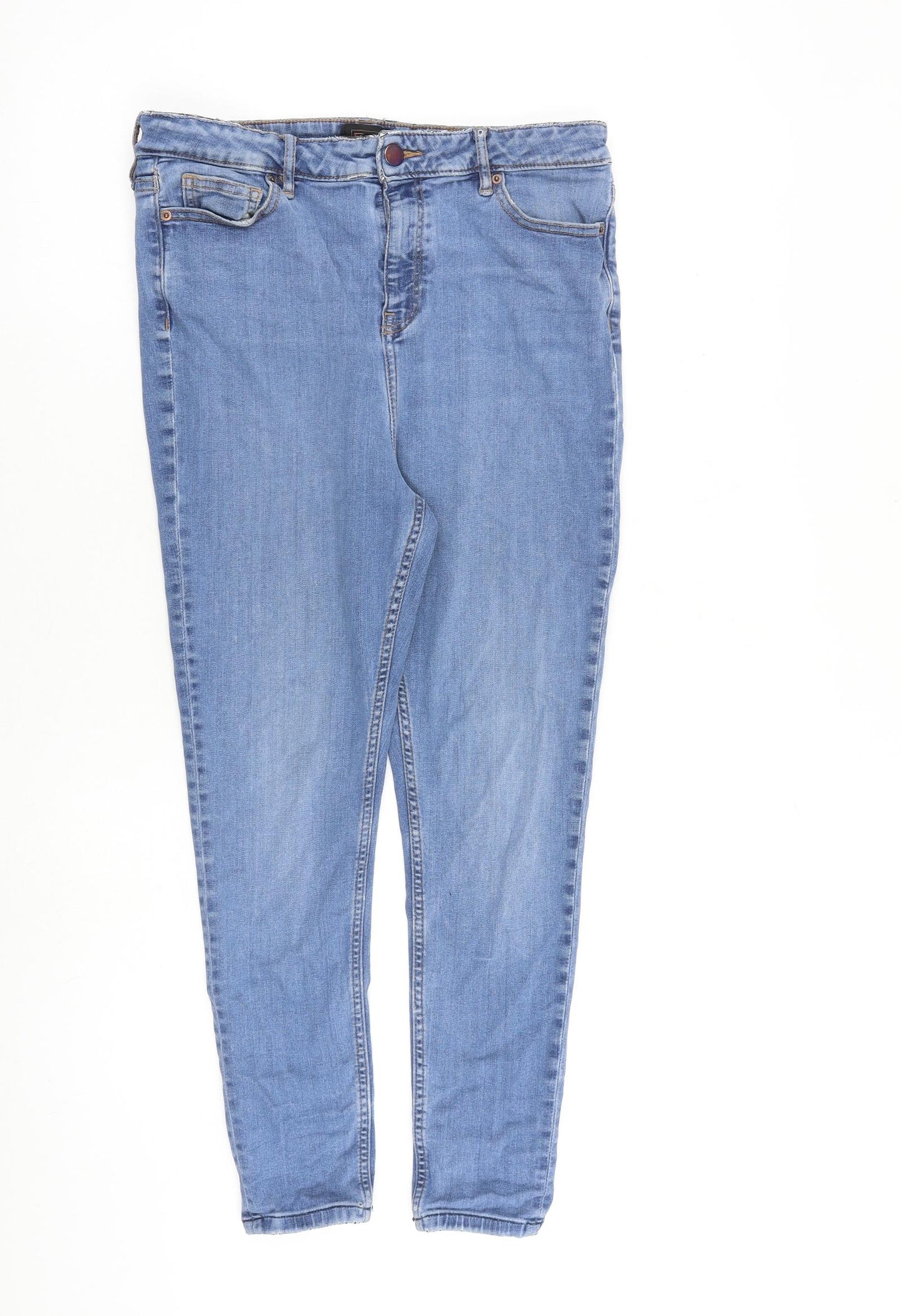 F&F Womens Blue Cotton Skinny Jeans Size 14 L24 in Regular Zip