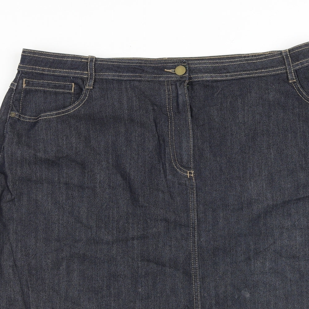 Classic Womens Blue Cotton A-Line Skirt Size 18 Zip