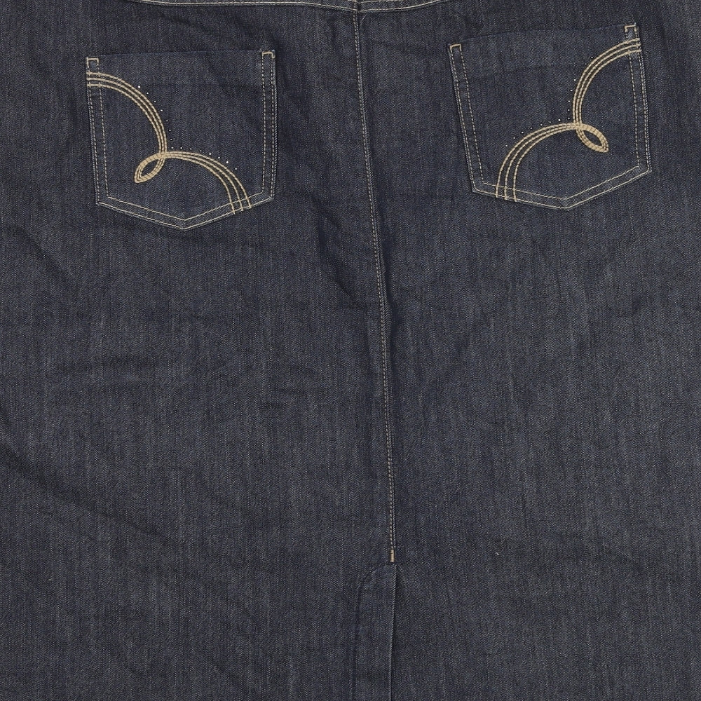 Classic Womens Blue Cotton A-Line Skirt Size 18 Zip